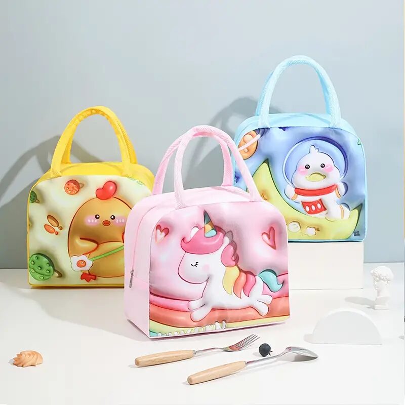 1pc Girl's Portable Lunch Bag, Cute Lunch Bag, 3D Pattern Insulation Bag, Ideal choice for Gifts1