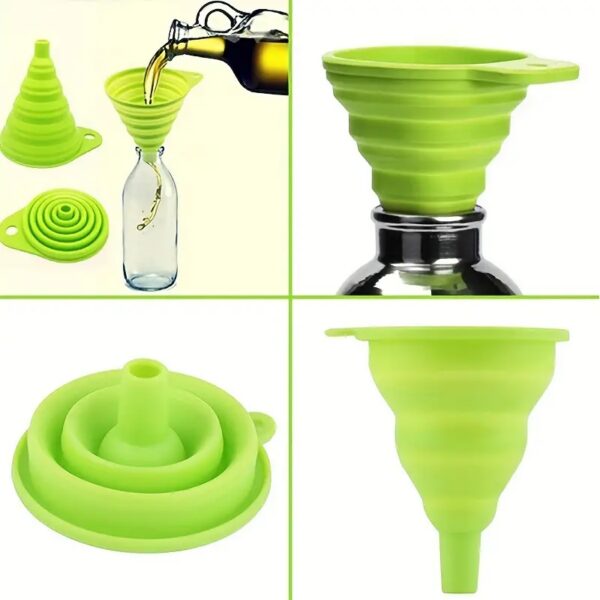 1pc Silicone Collapsible Funnel Foldable Funnels-green2png