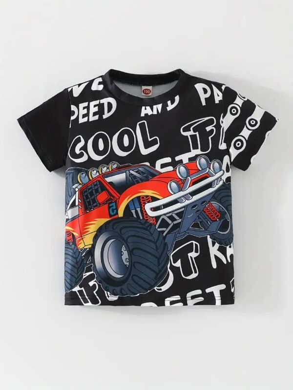 Off-road Vehicle And Letter Pattern T-shirt-black