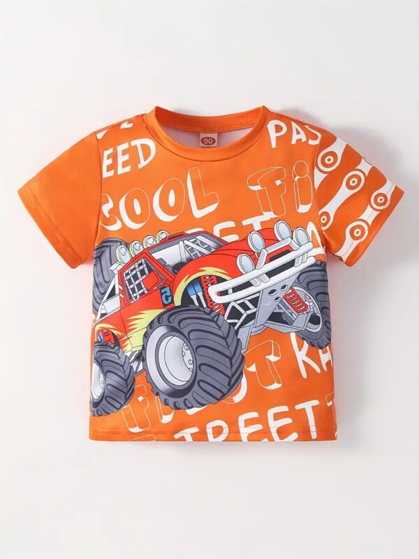 Off-road Vehicle And Letter Pattern T-shirt-orange