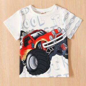 Off-road Vehicle And Letter Pattern T-shirt-white
