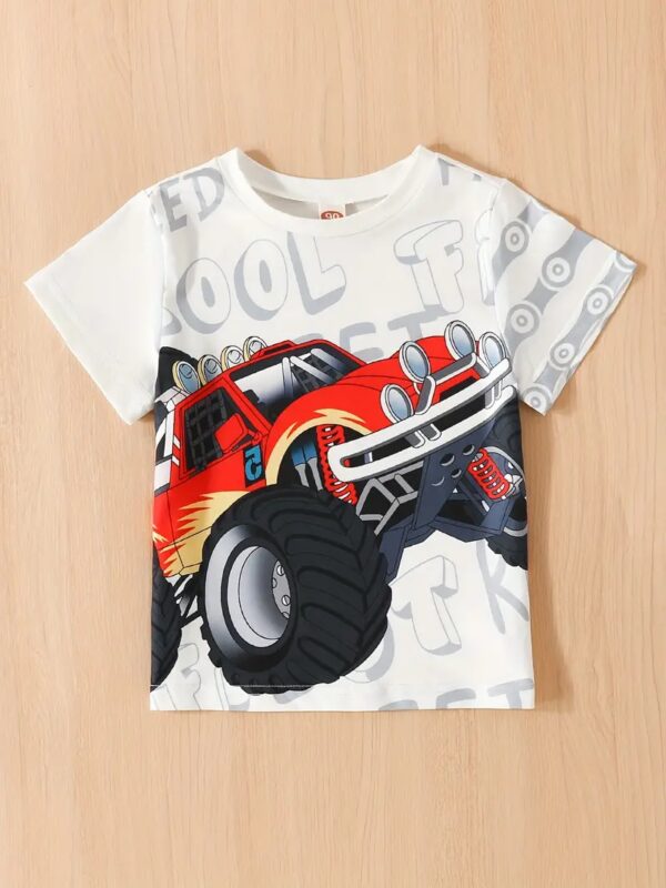 Off-road Vehicle And Letter Pattern T-shirt-white