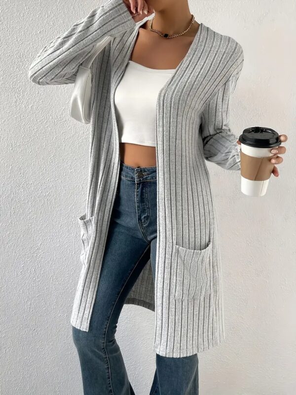 Solid Open Front Rib Knit CardigaN3