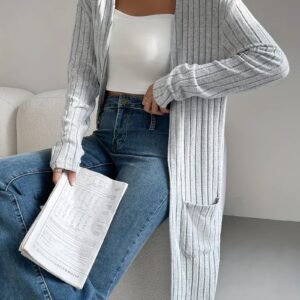 Solid Open Front Rib Knit Cardigan1