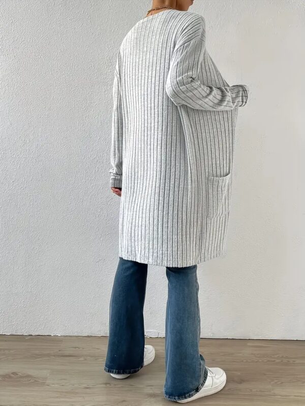Solid Open Front Rib Knit Cardigan2