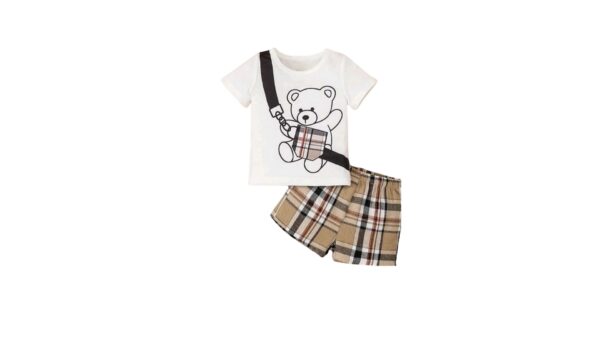 Bear Print Tshirt & Plaid Shorts